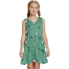 Pandas Pattern Kids  Sleeveless Tiered Mini Dress