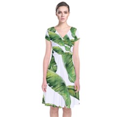 Sheets Tropical Plant Palm Summer Exotic Short Sleeve Front Wrap Dress by artworkshop