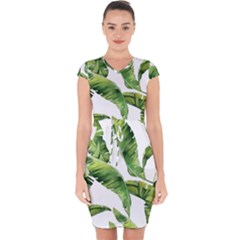 Sheets Tropical Plant Palm Summer Exotic Capsleeve Drawstring Dress  by artworkshop