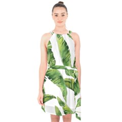 Sheets Tropical Plant Palm Summer Exotic Halter Collar Waist Tie Chiffon Dress by artworkshop