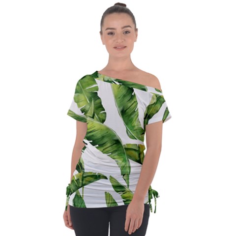 Sheets Tropical Plant Palm Summer Exotic Off Shoulder Tie-up Tee by artworkshop