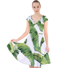 Sheets Tropical Plant Palm Summer Exotic Cap Sleeve Front Wrap Midi Dress by artworkshop