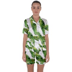 Sheets Tropical Plant Palm Summer Exotic Satin Short Sleeve Pajamas Set by artworkshop