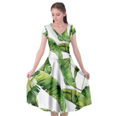 Sheets Tropical Plant Palm Summer Exotic Cap Sleeve Wrap Front Dress