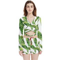 Sheets Tropical Plant Palm Summer Exotic Velvet Wrap Crop Top And Shorts Set by artworkshop