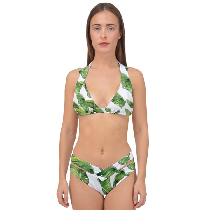 Sheets Tropical Plant Palm Summer Exotic Double Strap Halter Bikini Set