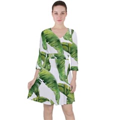 Sheets Tropical Plant Palm Summer Exotic Quarter Sleeve Ruffle Waist Dress by artworkshop