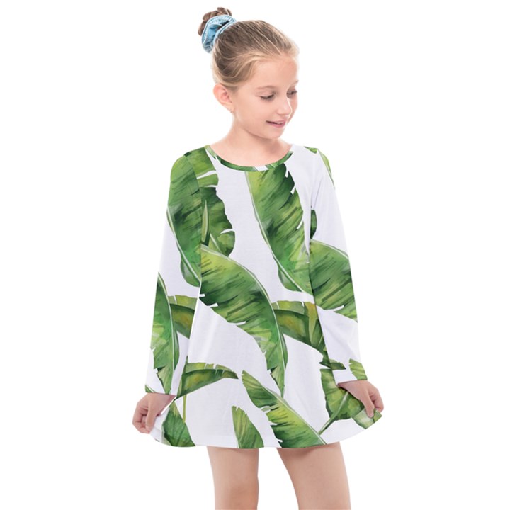 Sheets Tropical Plant Palm Summer Exotic Kids  Long Sleeve Dress