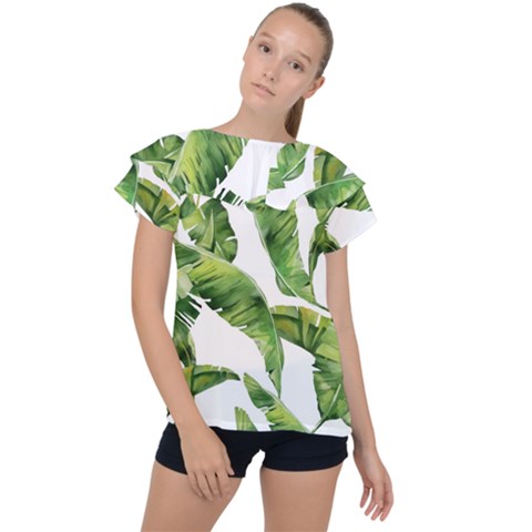 Sheets Tropical Plant Palm Summer Exotic Ruffle Collar Chiffon Blouse by artworkshop