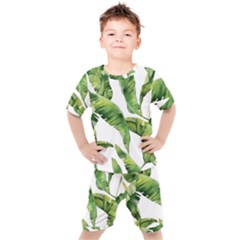 Sheets Tropical Plant Palm Summer Exotic Kids  Tee And Shorts Set by artworkshop