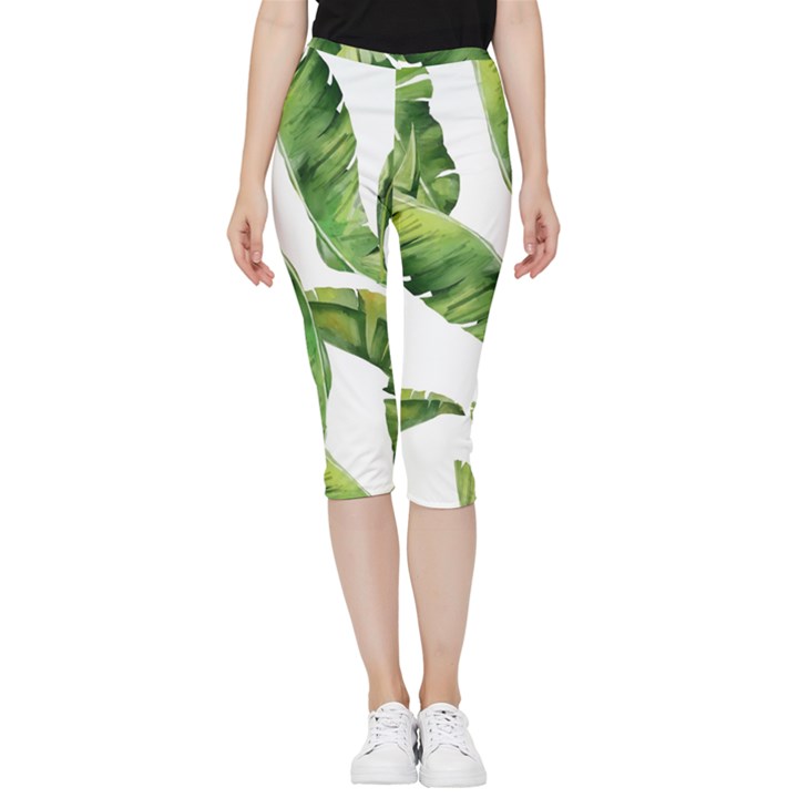 Sheets Tropical Plant Palm Summer Exotic Inside Out Lightweight Velour Capri Leggings 