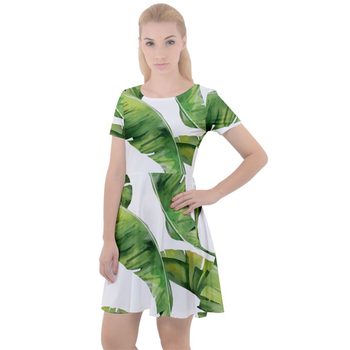 Sheets Tropical Plant Palm Summer Exotic Cap Sleeve Velour Dress 