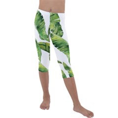 Sheets Tropical Plant Palm Summer Exotic Kids  Lightweight Velour Capri Leggings  by artworkshop