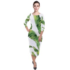 Sheets Tropical Plant Palm Summer Exotic Quarter Sleeve Midi Velour Bodycon Dress by artworkshop