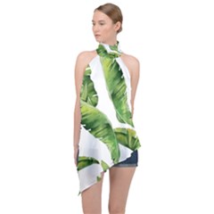 Sheets Tropical Plant Palm Summer Exotic Halter Asymmetric Satin Top by artworkshop