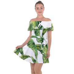 Sheets Tropical Plant Palm Summer Exotic Off Shoulder Velour Dress by artworkshop