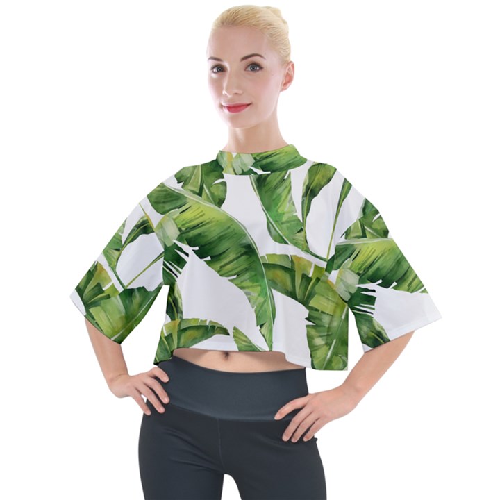 Sheets Tropical Plant Palm Summer Exotic Mock Neck Tee