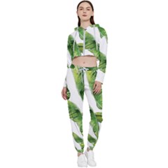 Sheets Tropical Plant Palm Summer Exotic Cropped Zip Up Lounge Set by artworkshop