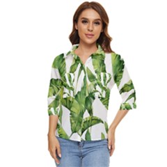 Sheets Tropical Plant Palm Summer Exotic Women s Quarter Sleeve Pocket Shirt