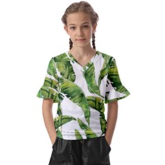 Sheets Tropical Plant Palm Summer Exotic Kids  V-neck Horn Sleeve Blouse by artworkshop