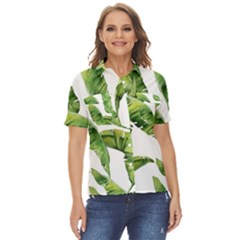 Sheets Tropical Plant Palm Summer Exotic Women s Short Sleeve Double Pocket Shirt