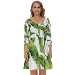 Sheets Tropical Plant Palm Summer Exotic Shoulder Cut Out Zip Up Dress