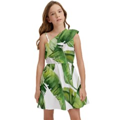 Sheets Tropical Plant Palm Summer Exotic Kids  One Shoulder Party Dress