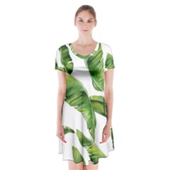 Sheets Tropical Plant Palm Summer Exotic Short Sleeve V-neck Flare Dress by artworkshop