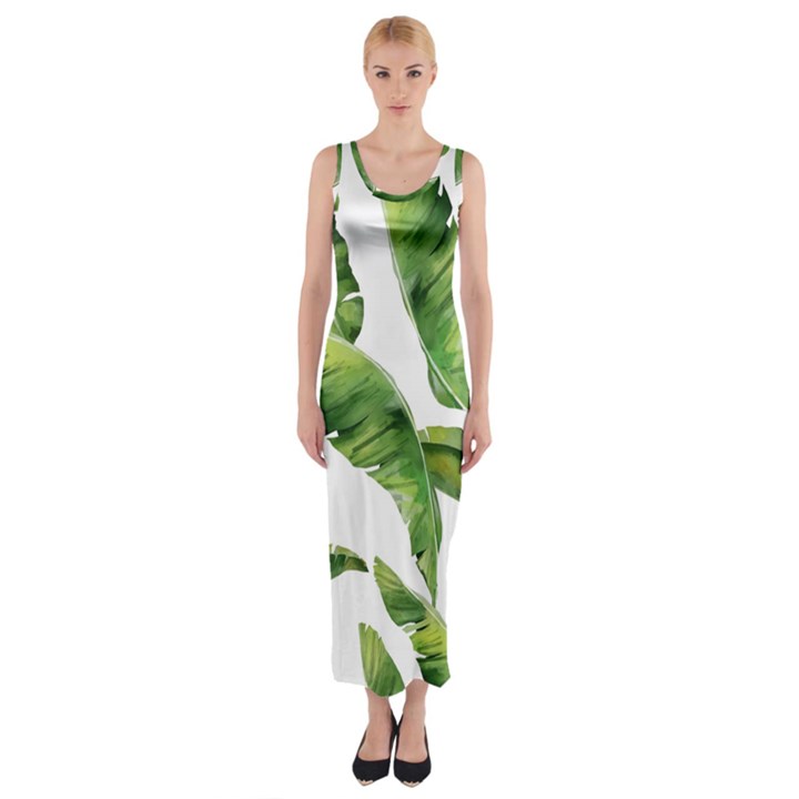 Sheets Tropical Plant Palm Summer Exotic Fitted Maxi Dress