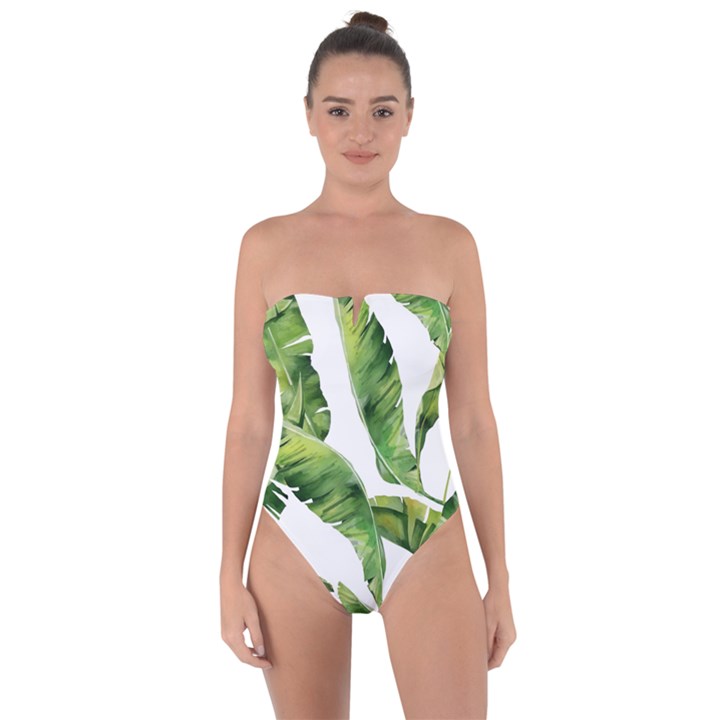 Sheets Tropical Plant Palm Summer Exotic Tie Back One Piece Swimsuit