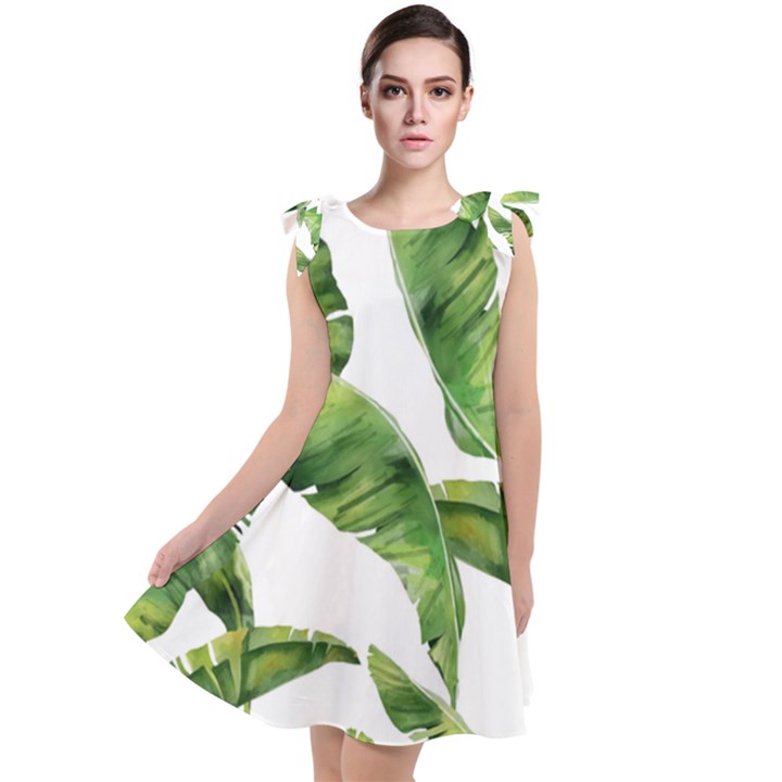 Sheets Tropical Plant Palm Summer Exotic Tie Up Tunic Dress