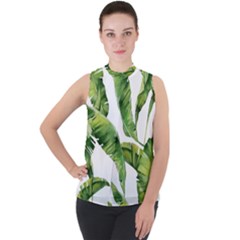 Sheets Tropical Plant Palm Summer Exotic Mock Neck Chiffon Sleeveless Top by artworkshop