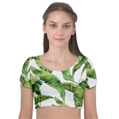 Sheets Tropical Plant Palm Summer Exotic Velvet Short Sleeve Crop Top 