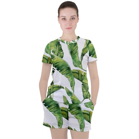 Sheets Tropical Plant Palm Summer Exotic Women s Tee And Shorts Set by artworkshop