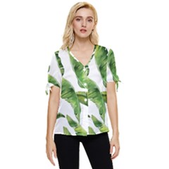 Sheets Tropical Plant Palm Summer Exotic Bow Sleeve Button Up Top by artworkshop