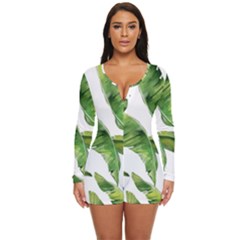 Sheets Tropical Plant Palm Summer Exotic Long Sleeve Boyleg Swimsuit