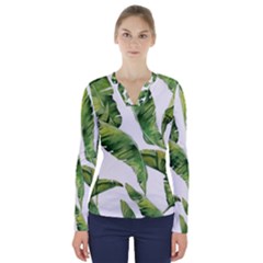 Sheets Tropical Plant Palm Summer Exotic V-neck Long Sleeve Top by artworkshop