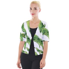 Sheets Tropical Plant Palm Summer Exotic Cropped Button Cardigan by artworkshop