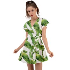 Sheets Tropical Plant Palm Summer Exotic Flutter Sleeve Wrap Dress by artworkshop