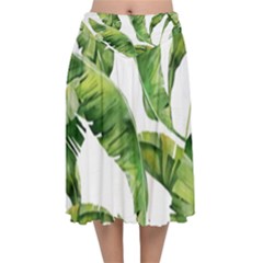 Sheets Tropical Plant Palm Summer Exotic Velvet Flared Midi Skirt by artworkshop