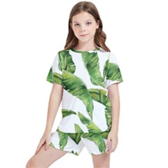 Sheets Tropical Plant Palm Summer Exotic Kids  Tee And Sports Shorts Set by artworkshop