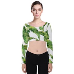 Sheets Tropical Plant Palm Summer Exotic Velvet Long Sleeve Crop Top by artworkshop