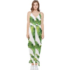 Sheets Tropical Plant Palm Summer Exotic Sleeveless Tie Ankle Chiffon Jumpsuit by artworkshop