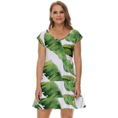 Sheets Tropical Plant Palm Summer Exotic Short Sleeve Tiered Mini Dress by artworkshop