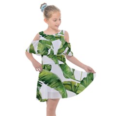 Sheets Tropical Plant Palm Summer Exotic Kids  Shoulder Cutout Chiffon Dress by artworkshop