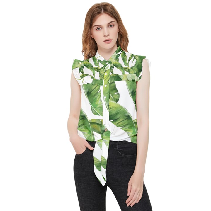 Sheets Tropical Plant Palm Summer Exotic Frill Detail Shirt