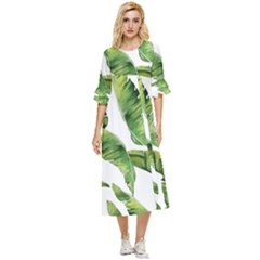 Sheets Tropical Plant Palm Summer Exotic Double Cuff Midi Dress by artworkshop