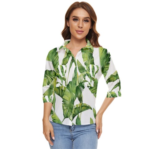 Sheets Tropical Plant Palm Summer Exotic Women s Quarter Sleeve Pocket Shirt by artworkshop