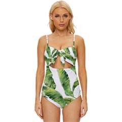 Sheets Tropical Plant Palm Summer Exotic Knot Front One-piece Swimsuit by artworkshop