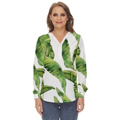 Sheets Tropical Plant Palm Summer Exotic Zip Up Long Sleeve Blouse